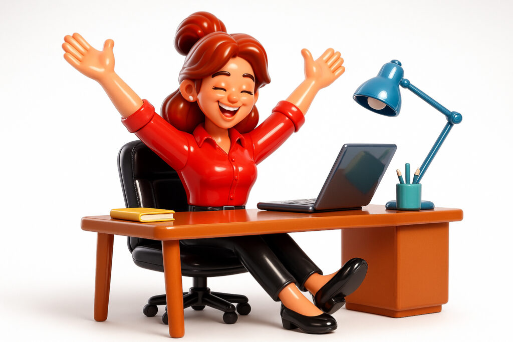 Goal Achieved Successful Woman Celebrating at Desk