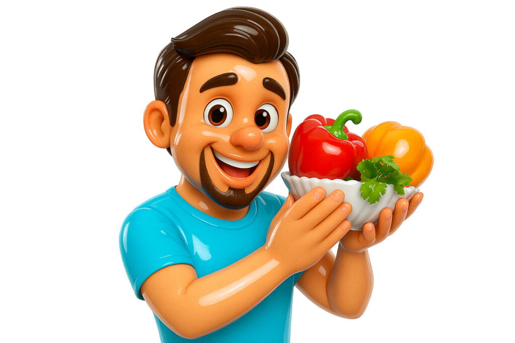Healthy Cooking Fun with 3D Cartoon Chef and Colorful Bell Peppers