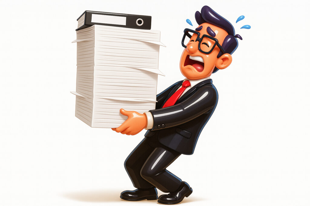 Man Carrying a Massive Stack of Paper