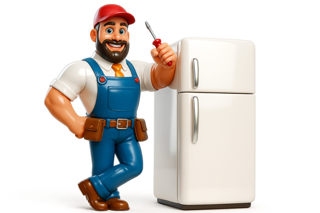 Professional Refrigerator Repairman 3D Cartoon Illustration Smart Home Service Character