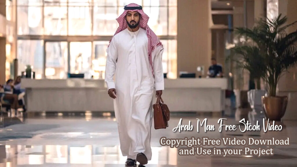 Arab Man man in Traditional Attire Walking in Hotel Lobby