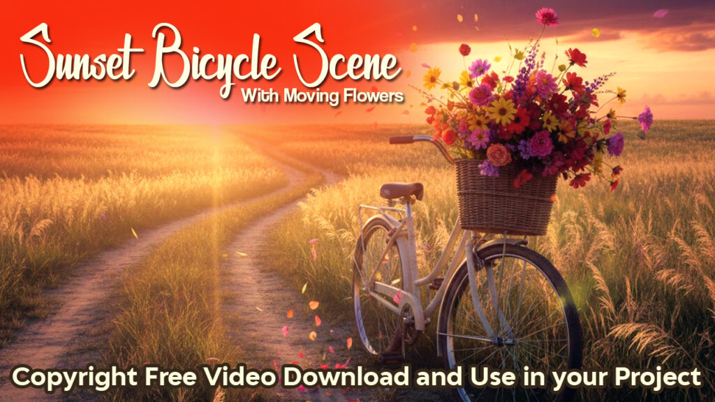 Sunset Bicycle Scene With Moving Flowers free stock video