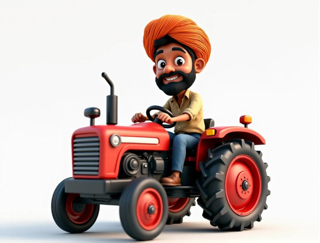 Indian Farmer on Tractor 3D Illustration for Graphic & VFX Projects
