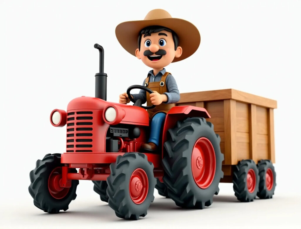 High-Res 3D Indian Farmer Driving Tractor Illustration