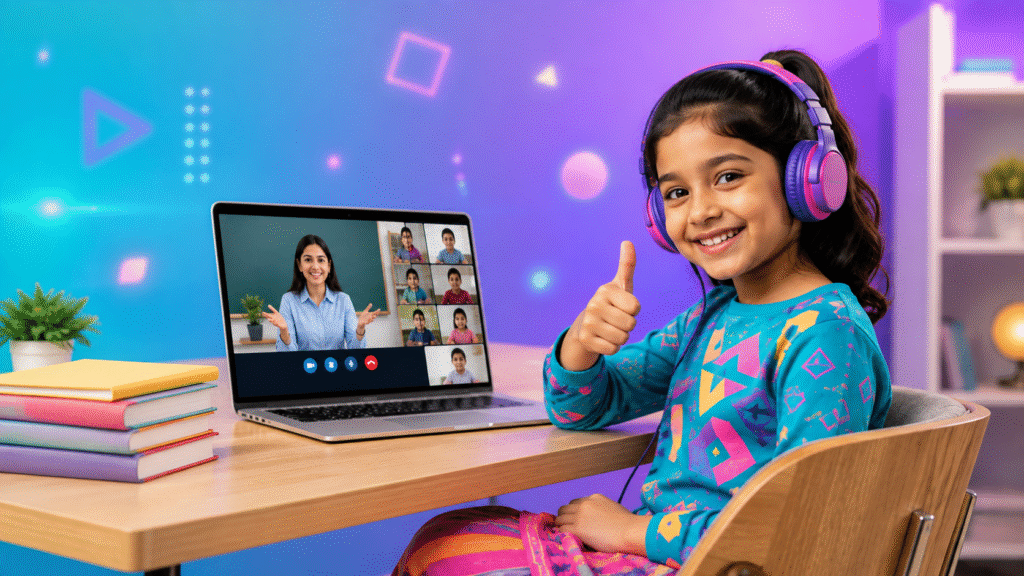 Free High-Res Image of Child Student Attending Virtual Classroom