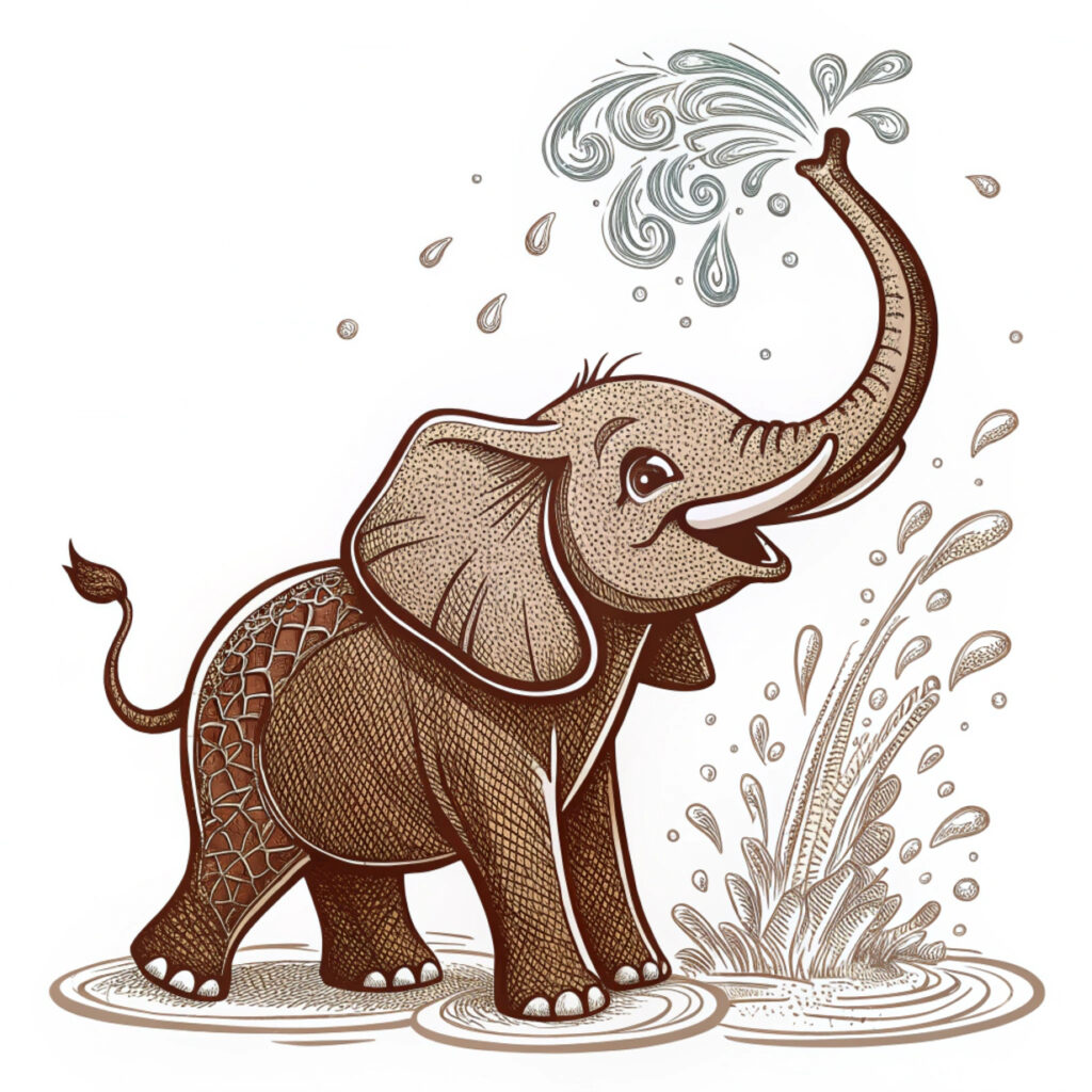 White Outlined Cartoon Elephant Badge Vector Art – Free Asset