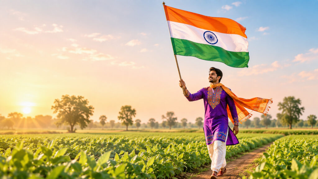 Young Man in Traditional Kurta with Indian Flag – Free Creative Asset