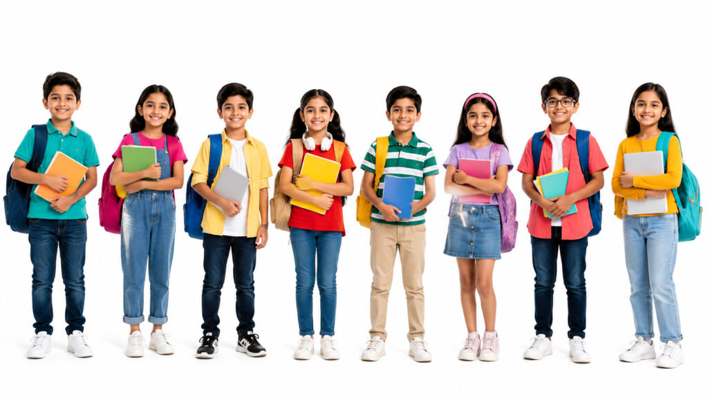 Group of Indian Kids with Notebooks and School Bags – Free Photo Download