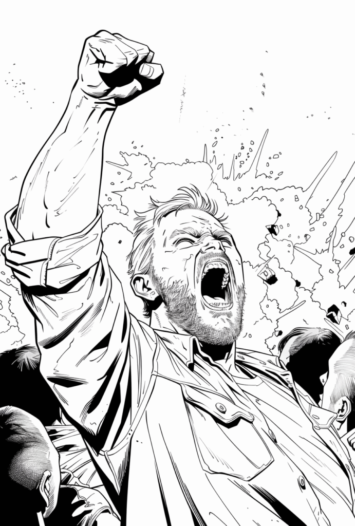 Angry Activist Holding Clenched Fist Cartoon Asset Free – Public Protest Image