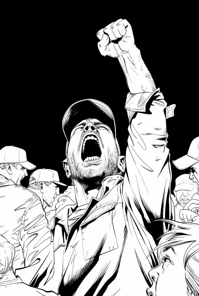Furious Protester Raising Fist Comic Illustration Free – Crowd Resistance Photo