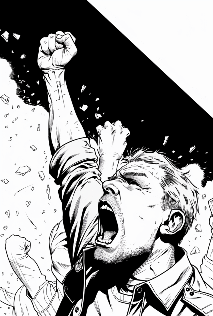 Angry Crowd Leader Raising Fist Free Cartoon Illustration – Street Protest Image