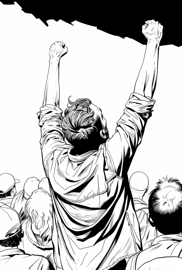 Screaming Rebel Protester Raised Fist Sketch – Free Commercial Use