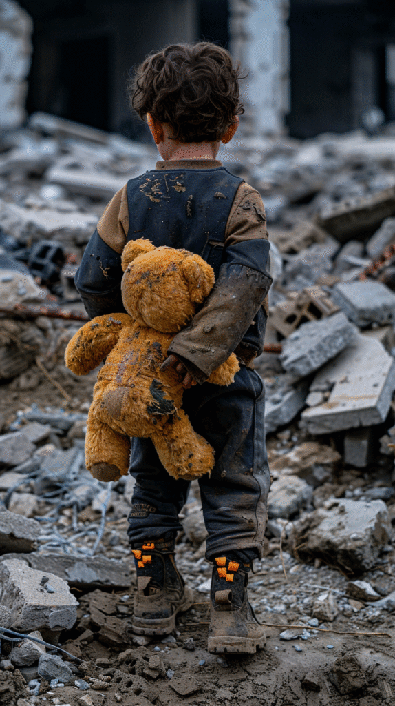 Free War Zone Child with Teddy Bear Stock Photo – High Resolution