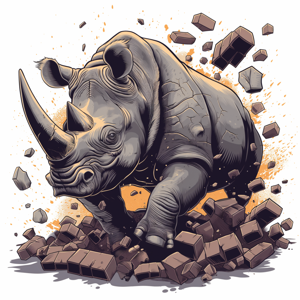 Free Comic Style Rhinoceros Wall Burst Illustration for VFX & Gaming