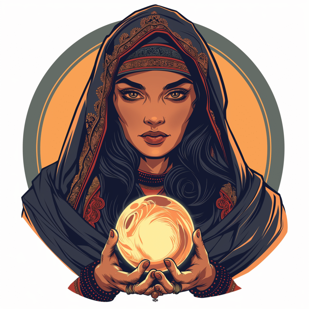 Anime style hijab fortune teller graphic vector
