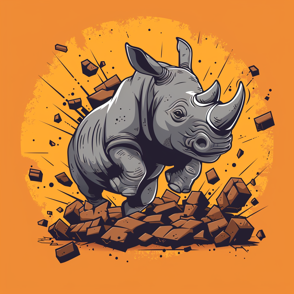 Free Cartoon Rhinoceros Breaking Wall Panel – Creative Design Asset