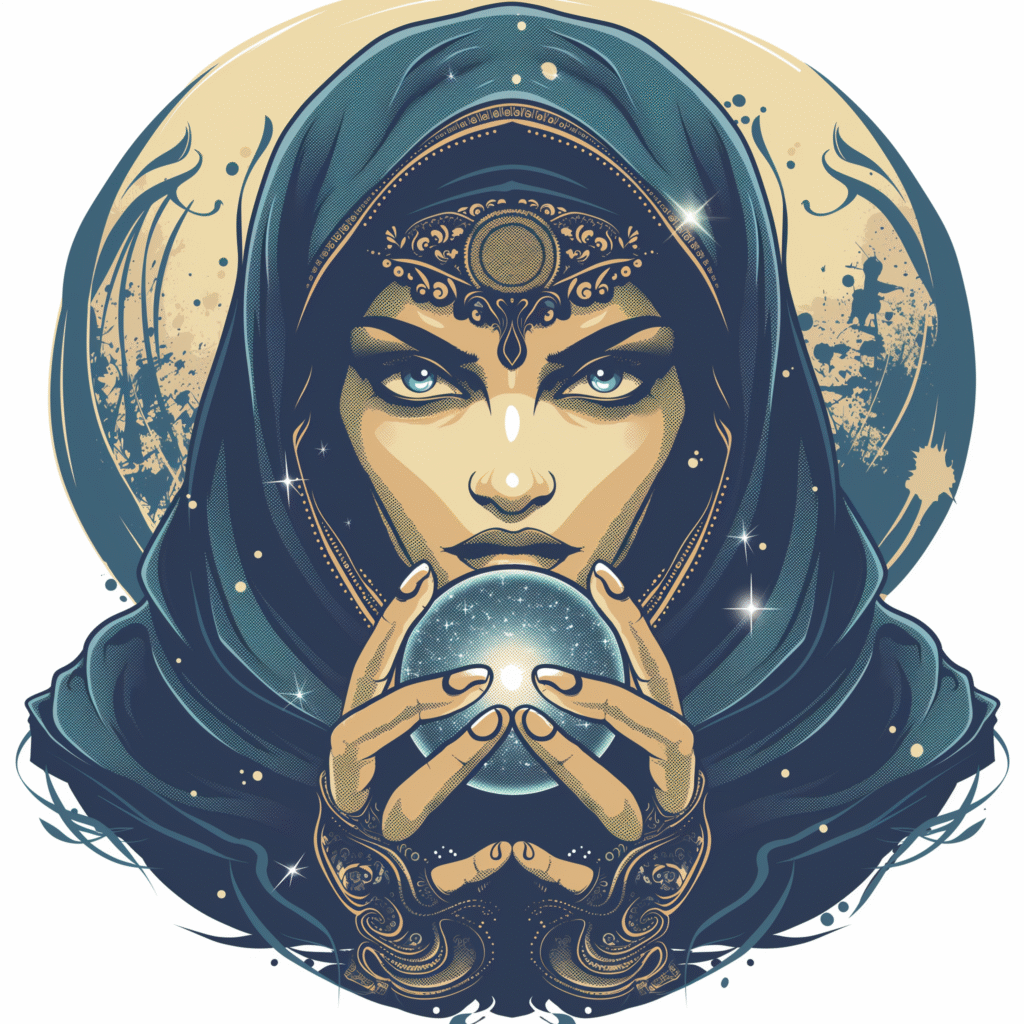 Mystical muslim woman fortune teller graphic design