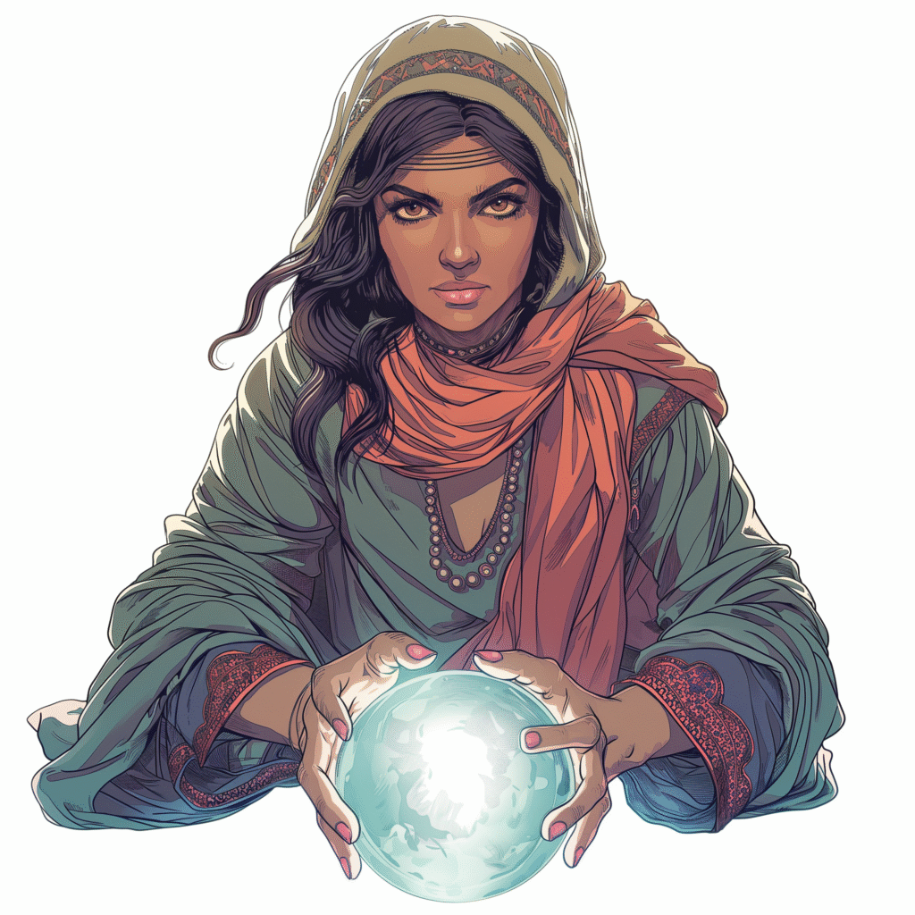 Beautiful woman wearing hijab holding crystal ball